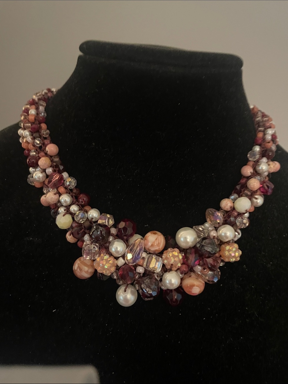 Handcrafted knitted beaded 17!inch necklace
